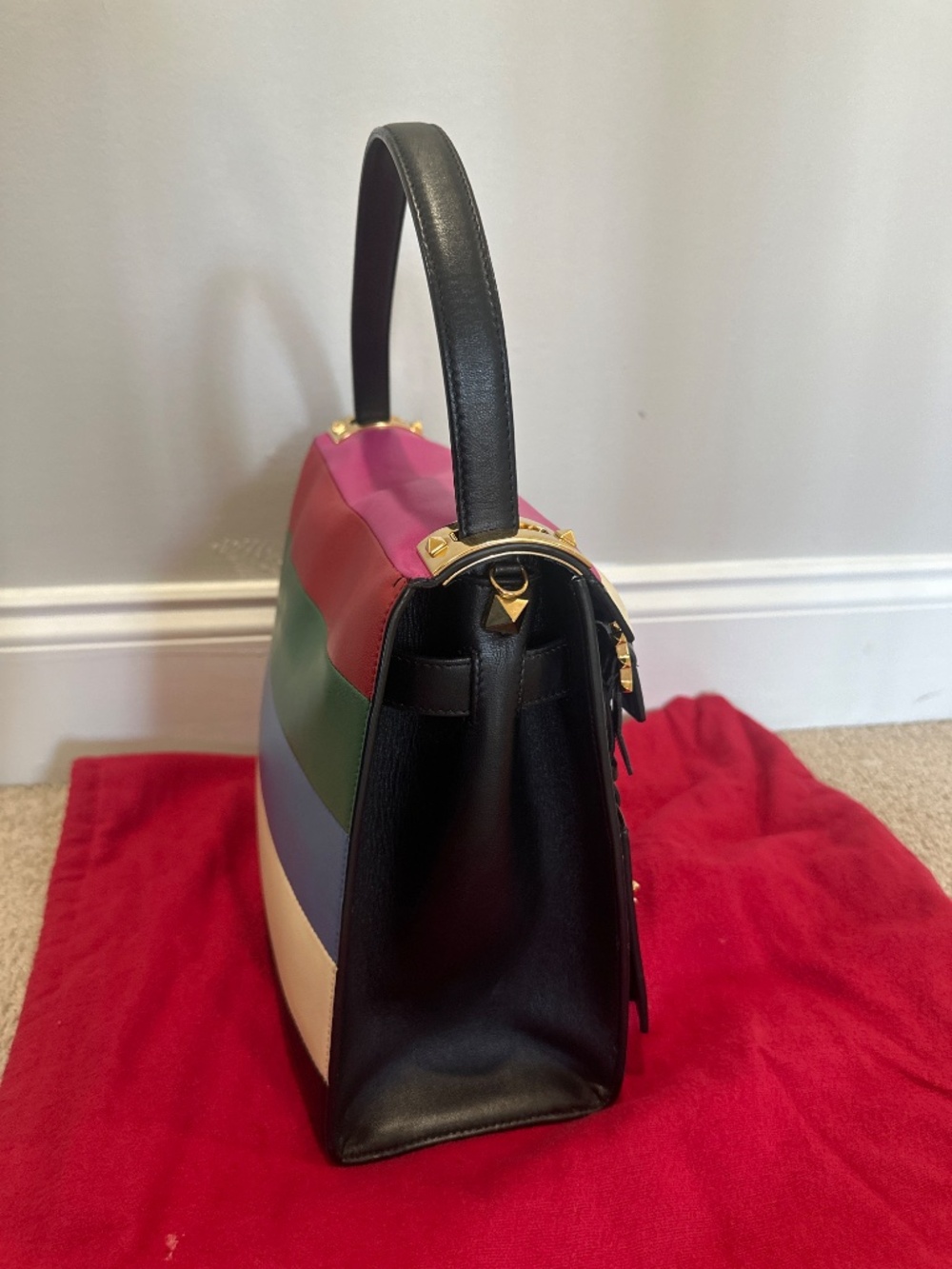 Valentino My Rockstud striped flap satchel bag - Picture 2 of 5